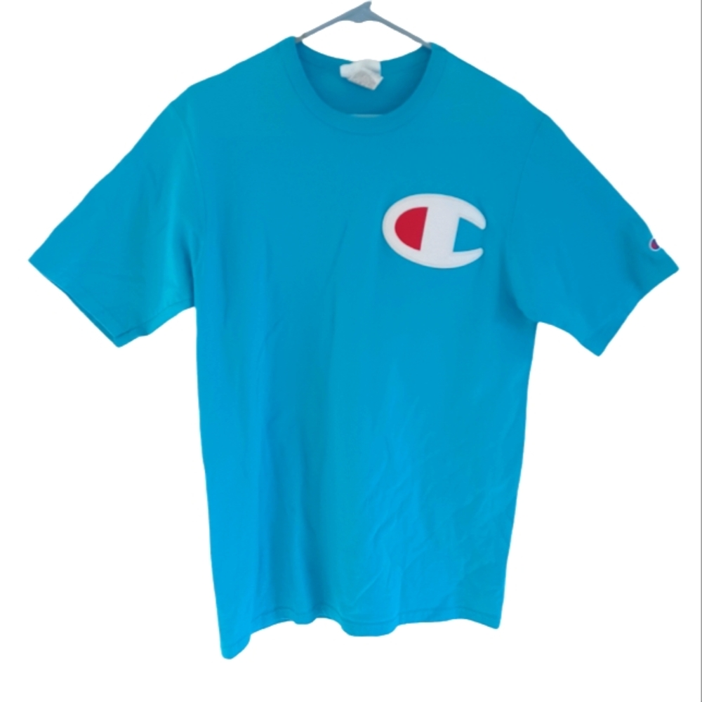 Vintage Champion Embroidered Big Logo Blue T-Shirt Men's Large